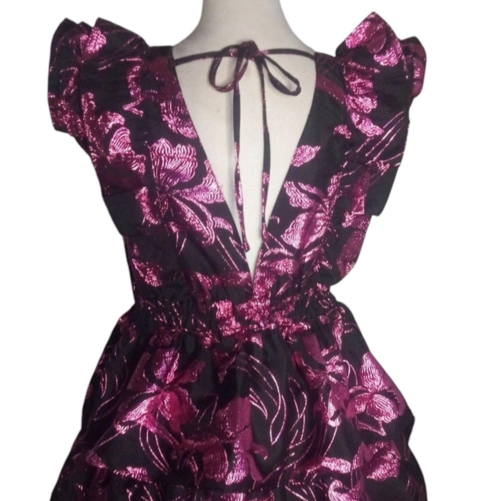 Buddy Love Raspberry Fizz Metallic Tiered Ruffle Dress Black Size Medium - Picture 7 of 10